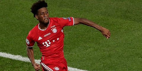 Bayern Munich's Kingsley Coman celebrates after scoring his side's opening goal during the Champions League final against PSG at the Luz stadium in Lisbon. (Photo | AP)