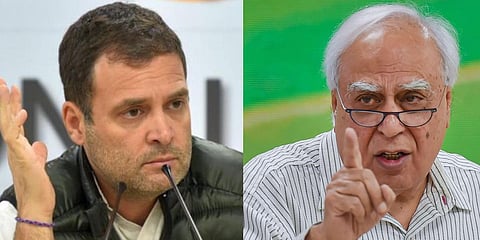 Congress leaders Rahul Gandhi (L) and Kapil Sibal (Photos | PTI)