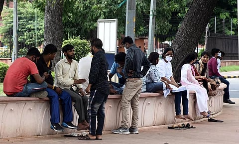 People not maintaining social distancing in New Delhi on Monday. (Photo | Parveen Negi/EPS)