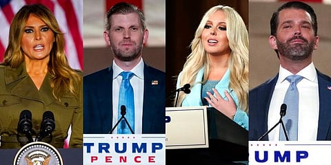 (L-R) US First Lady Melania Trump, Eric Trump, Tiffany Trump and Donald Trump Jr (Photos | AP)