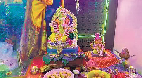 Dwarka-based Maharashtra Mitra Mandal’s pandal at one of their members house