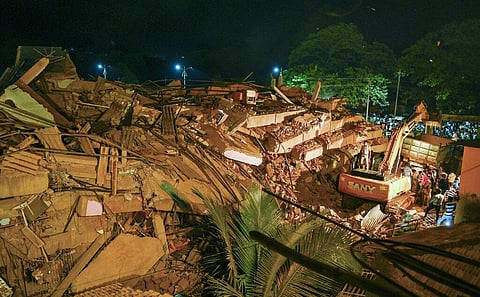 Rescue workers look for survivors after a residential building collapsed in Mahad, about 170 kilometers (105 miles) from India's financial capital of Mumbai, Monday, Aug. 24, 2020. (Photo | AP)