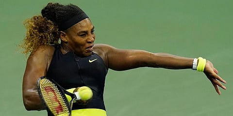 Serena Williams hits a shot to Maria Sakkari during the third round at the Western & Southern Open tennis tournament. (Photo | AP)