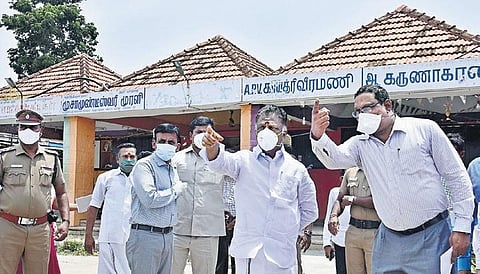Deputy Chief Minister O Panneerselvam inspects the repair works that are underway at Koyambedu Market in Chennai on Thursday | p jawahar
