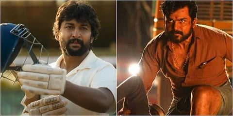 Nani in film Jersey (L) and actor Karthi in film Kaithi (R)