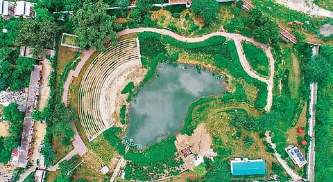 An aerial view of the recently rejuvenated Rajokri lake at Delhi-Gurugram border. (File Photo)