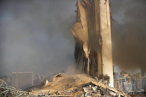 A silo sits in rubble and debris at the scene of an explosion that hit the seaport of Beirut, Lebanon, Tuesday, Aug. 4, 2020. (Photo | AP)