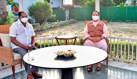 DMK MLA Ku Ka Selvam with BJP national president JP Nadda at his New Delhi residence on Tuesday evening