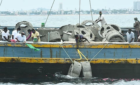Fisheries minister D Jayakumar flagged off and personally supervised the deployment of 200 units. (Photo | Ashwin Prasath, EPS)