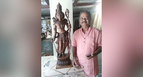 Ramamurthy Achar and the 3-ft sculpture he made for Prime Minister Modi 