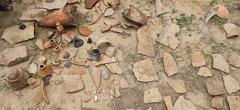 The Sangam era artefacts unearthed at Kodukkur village in Vaanur taluk.