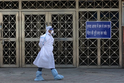 A Health worker wearing protective gear is seen at LNJP Hospital. (File Photo | Shekhar Yadav, EPS)