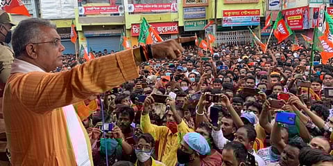 West Bengal BJP president Dilip Ghosh addressing a public meeting at Dhaniakhali. (Twitter Photo)