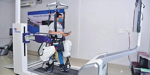 Gangadhar Sa undergoing treatment at the advanced rehabilitation centre. (Photo | EPS)