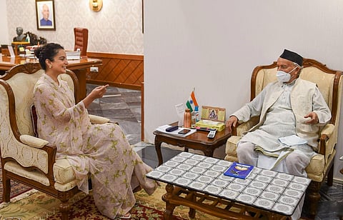 Bollywood actress Kangana Ranaut meets Governor of Maharashtra & Goa Bhagat Singh Koshyari, at Raj Bhavan in Mumbai, Sunday, Sept. 13, 2020. (Photo | PTI)