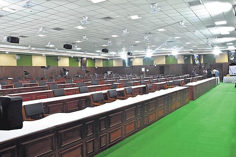 The hall at Kalaivanar Arangam in Chennai ready to host the upcoming Assembly session, on Saturday | Ashwin Prasath