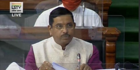 Parliamentary Affairs Minister Pralhad Joshi during the Monsoon session of Lok Sabha. (Photo | ANI)