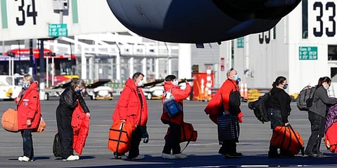 Staff board a US Air Force C17 as they prepare to take the season's first flight to McMurdo Station in Antarctica from Christchurch Airport, New Zealand. (Photo | AP)