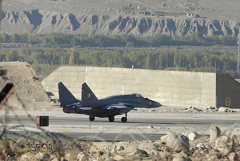 Indian Air Force fighter jet on the runway amid the prolonged India-China face-off in Leh district Wednesday Sept. 16 2020. (Photo | PTI)