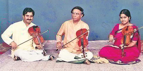 The Lalgudi siblings with their father