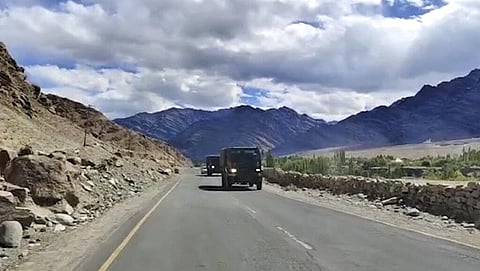 This frame grab from video shows an Indian army convoy driving in Leh, India. (Photo | AP)