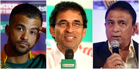 (From left) JP Duminy, Harsha Bhogle and Sunil Gavaskar (File photo| AP and PTI)