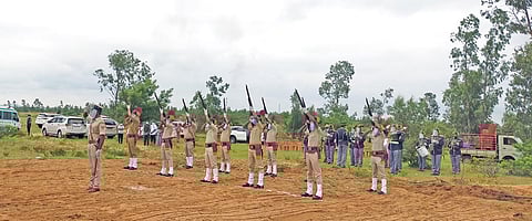 Police fire in the air during the last rites of Rajya Sabha MP Ashok Gasti | Express