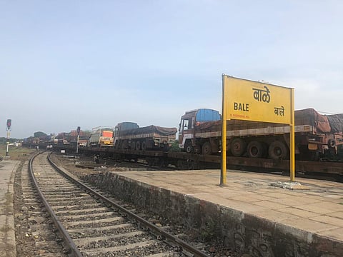 Shots of the RORO train after it reached Bale station in Sholapur Division on Wednesday morning from Nelamangala in Bengaluru Rural district. (Photo | Express)
