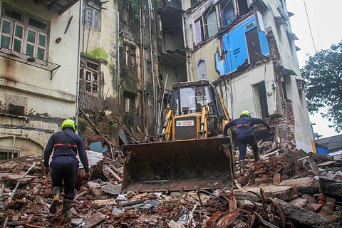 Rescue operation carried out by firefighters after a multi-storeyed building collapsed at Dongri in Mumbai Wednesday . (Photo | PTI)