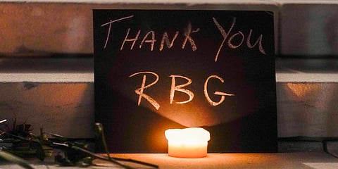 Flowers and light candies outside the US Supreme Court in Washington after the Justice Ruth Bader Ginsburg. (Photo| AP)