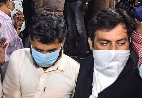 Suspected al-Qaeda terrorists being produced at a city court for transit remand in Kolkata. (Photo | PTI)