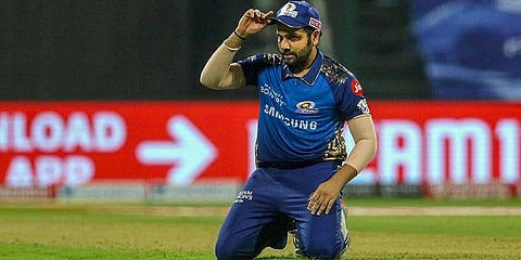 Mumbai Indians Skipper Rohit Sharma during the first cricket match of IPL 2020 against Chennai Super Kings at Sheikh Zayed Stadium. (Photo | PTI)