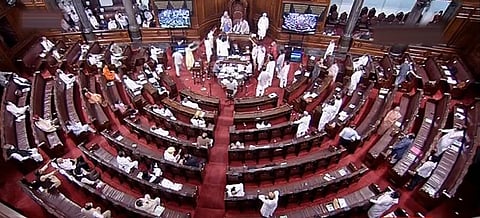 Ruckus erupts in the Rajya Sabha as Opposition rushes to Well of House over agriculture related bills, during the ongoing Monsoon Session, at Parliament House in New Delhi. (Photo | PTI)