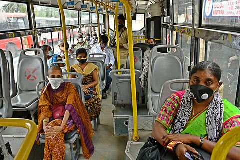 Almost after six months APSRTC resumes Metro City Bus operations in Vijayawada on Saturday. (Photo | EPS/Prasant Madugula)