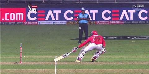 Replays have since shown that Chris Jordan did ground his bat inside the crease. (Twitter Photo)