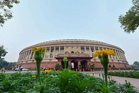 A view of Parliament House on the opening day of Monsoon Session in New Delhi Monday Sept. 14 2020. (Photo | PTI)