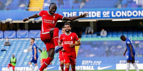 Liverpool's Sadio Mane celebrates after scoring against Chelsea in English Premier League. (Photo | AP)