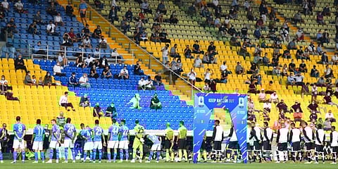 Fans watch as Parma, Napoli teams line-up prior to the start of the Serie A at the Ennio Tardini stadium on Sunday. (Photo | AP)