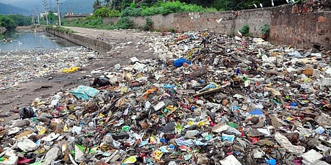 The drainage channel flowing into sea full of filth and plastic waste near port harbour area in Visakhapatnam. (Photo | G Satyanarayana, EPS)