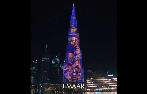 Burj Khalifa in the colours of Kolkata Knight Riders. (Photo | Screenshot)