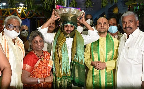 Chief Minister YS Jagan Mohan Reddy offered silk clothes to Lord Venkateswara swamy in view of Brahmotsavam. (Photo | Express)