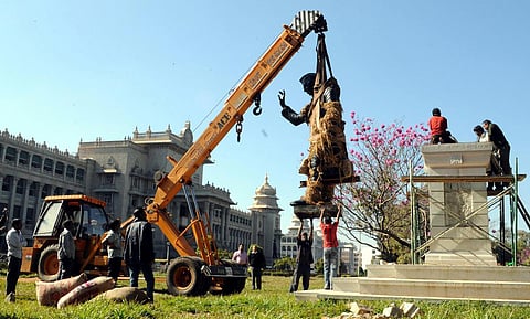 The Nehru statue was shifted five years ago to facilitate Metro Rail work. (Photo | Express)