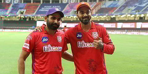 Kings XI Punjab skipper KL Rahul (R) with pacer Mohammed Shami (Photo | Kings XI Punjab Twitter)