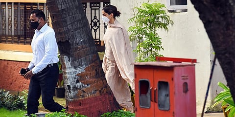 Bollywood actress Deepika Padukone leaves NCB guest house after being questions in a drug probe. (Photo| PTI)
