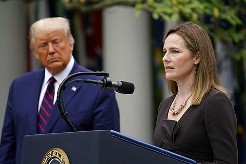Judge Amy Coney Barrett speaks after President Donald Trump announced Barrett as his nominee to the Supreme Court. (Photo | AP)