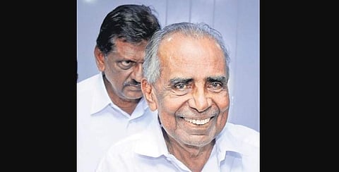 Kerala Congress leader C F Thomas with P J Joseph. (Photo | A Sanesh,EPS)