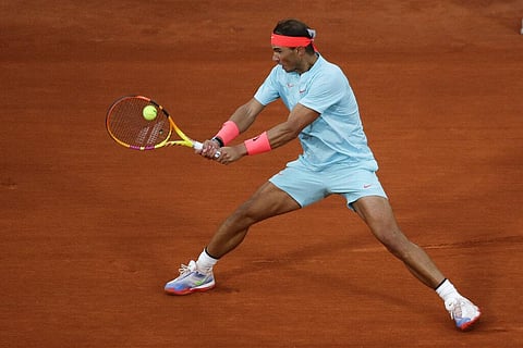Spain's Rafael Nadal plays a shot against Egor Gerasimov of Belarus in the first round match of the French Open tennis tournament at the Roland Garros stadium in Paris. (Photo | AP)
