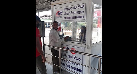 The new platform ticket kiosk opened at KSR Railway Station. (Photo | Express)