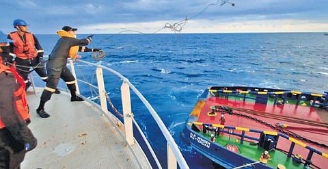 The tanker being towed far away into mid-sea | special arrangement