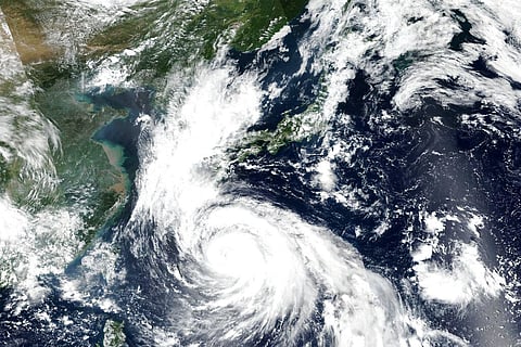 Stellite image released by NASA Worldview, Earth Observing System Data and Information System shows Typhoon Haishen barreling toward the Okinawa islands in southern Japan. (Photo | AP)
